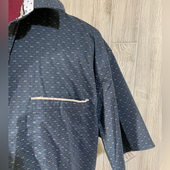 Mens Nomad Navy Aztec Geometric Pattern Short Sleeve Button Up XL - Picture 3 of 14